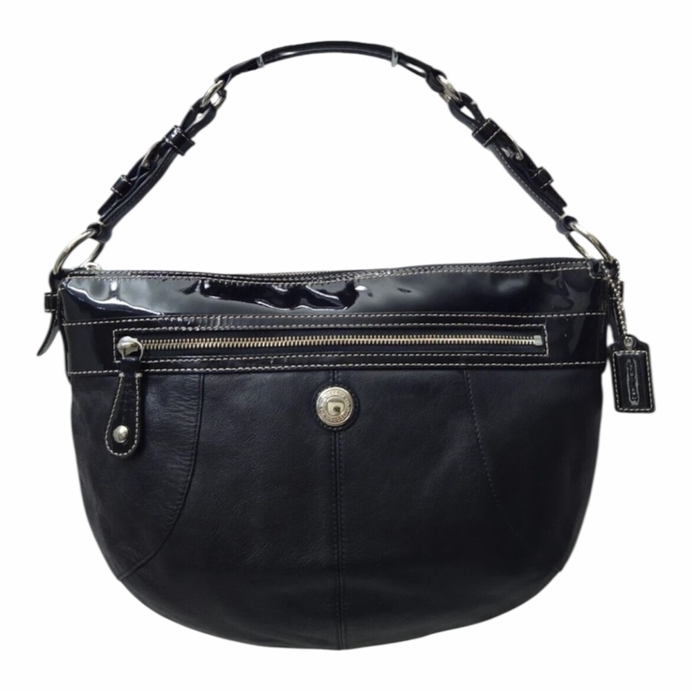 Coach Black Leather Shoulder Hobo with Gloss Trim